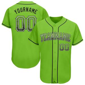Ropa de equipo personalizada más vendida camiseta de béisbol de moda auténtica en blanco y negro y verde neón - Product Image 1