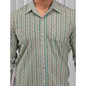 Men's Casual Floral Printed Cotton <b>Shirt</b> with Stand Collar Full Sleeves ODM Supply Woven Poplin Oxford Fabric <b>Patchwork</b> Pattern - Product Image 2