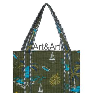 Handmade Indian Cotton Quilted Women's Lady Tote Bag Large Floral Print Eco-Friendly Stylish Travel Daily Shopping Two <b>Handles</b> - Product Image 3