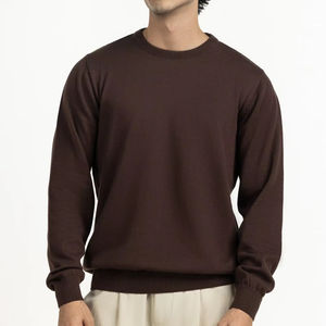 Suéter de Hombre con Cuello Redondo y Canalé, Estilo Europeo Americano 2025, Color Sólido, Holgado, 100% Algodón, Suéter Personalizado de Punto para Hombre - Product Image 1