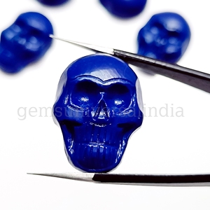 Lapis Lazuli naturel crâne sculpté pierre précieuse de haute qualité cristal poli lâche sculpté à la main pierre précieuse Halloween bijoux 30mm - Product Image 5