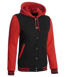 Venta al por mayor Precio barato Rojo Negro Color Clásico Cuello con capucha Letterman Béisbol Collage Botón Cierre Streetwear Varsity Chaquetas - Product Image 3