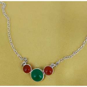 Handmade Minimalistic Green Onyx & Carnelian Sterling <b>Silver</b> <b>Necklace</b> Triple Gemstone Fashion Beaded Gift for Women and Girls - Product Image 3