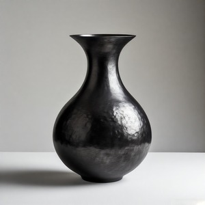 Jarrón negro texturizado AshMist con aspecto de metal desgastado Jarrón de suelo de hierro Diseño floral en relieve Decoración para el hogar Declaración de acento - Product Image 1