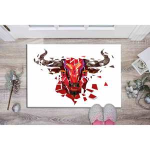 Tapis en laine imprimé patchwork motif Polygon Bull - Style traditionnel écologique avec envers en latex et poils moyens pour la décoration intérieure - Product Image 5