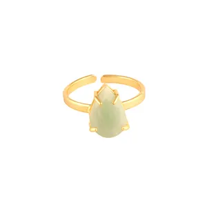 Amazing quality pear shape natural amazonite handmade gemstone ring 24k gold plated prong setting statement ring jewelry for her