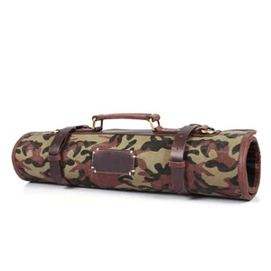 Custom Made Camouflage Genuine Leather Eco-Friendly Roll Chef Tool Bag Multi-Purpose Shoulder Strap Portable Protective <b>Knife</b> - Product Image 1