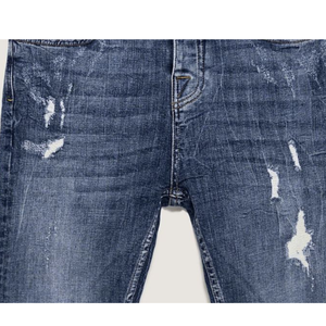 กางเกงยีนส์วินเทจผู้ชาย ระบายอากาศได้ดี ทรงดินสอ ซิปหน้า เอวกลาง สไตล์ลำลอง สตรีทแวร์ ฮายสตรีท ปักลายขีดข่วนเล็กน้อย - Product Image 4