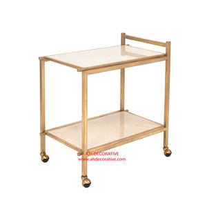 Carrito de Café Metálico de Cuatro Ruedas con Tapa de Mármol, Decoración Dorada para Piscina y Jardín, Carrito para Servir Desayuno - Product Image 1