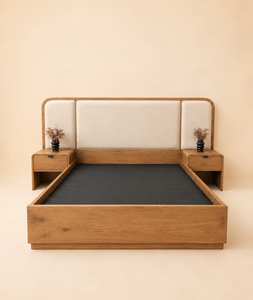 Base de Cama Moderna de Madera Maciza con Cabecera Tapizada y Mesitas de Noche - Product Image 3