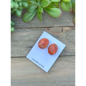 Navajo Handmade <b>Sterling</b> <b>Silver</b> & Coral <b>Stud</b> <b>Earrings</b> with Diamond Accents - Product Image 3