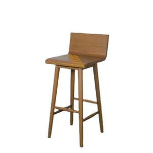 Tabouret de bar en bois massif, chaise de comptoir en bois avec dossier incurvé et repose-pieds, siège de salle à manger pour hôtel, café, maison - Product Image 1