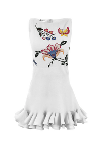 Robe mini rose sans manches brodée de fleurs avec ourlet à volants, style décontracté en mousseline de soie pour adultes - Product Image 5