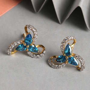 Boucles d'oreilles clous CLARA en argent sterling 925 plaqué or avec zircon taille poire et motif floral perlé, à visser, pour fiançailles - Product Image 2