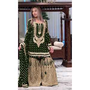 Ensemble haut, palazzo et dupatta en faux georgette lourd, de style moderne, pour les occasions spéciales, avec broderie, séchage rapide - Product Image 1