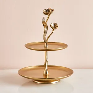 Soporte de pastel de metal pulido brillante de 2 niveles con acabado antiguo para vajilla y decoración de mesa precio al por mayor empaquetado en bolsa OPP - Product Image 6
