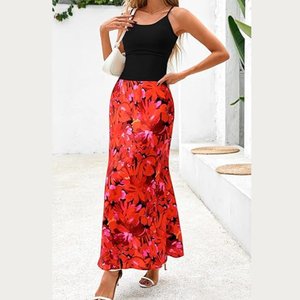 Débardeur à bretelles Ensembles d'été pour femmes Tenues 2 pièces Jupes maxi à fleurs pour femmes à la mode - Product Image 1