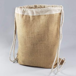 Sacs à dos écologiques en jute à cordon avec cordons en coton doux Sac à dos en toile de jute léger pour la plage - Product Image 3