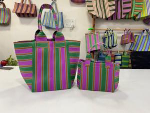 Sac de shopping réutilisable en plastique tissé rayé à grande capacité, écologique, personnalisé, fabriqué à la main, recyclé, pour la plage, les cosmétiques - Product Image 3