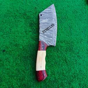 มีดเชฟเหล็กดามัสกัสทำด้วยมือแบบกำหนดเองมีดตัดเนื้อและด้ามไม้ pakka ปังเนื้อครัวในสไตล์เซอร์เบีย - Product Image 3