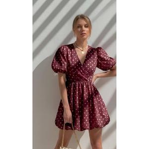 Vestido Cruzado con Estampado de Puntos Summer Breeze - Borgoña - Product Image 3