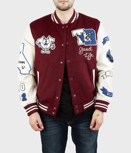 แจ็คเก็ตเบสบอล Letterman คุณภาพสูง ODM OEM ผลิตตามสั่งจากโรงงานโดยตรง ผ้าขนสัตว์ 100% คอตั้ง ปักลายดีไซน์เนอร์ - Product Image 1