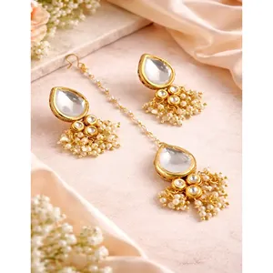 24K Gold-Plated Kundan <b>Studded</b> Vintage Jewellery Set Zircon Ring & Pendant for Wedding & Gift - Product Image 2