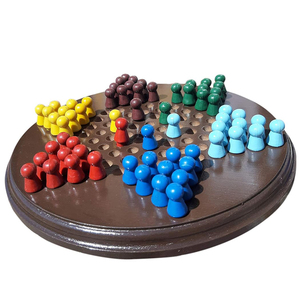 Wooden Round Brown Chinese Checker <b>Board</b> <b>Game</b>, Kid, Dark Brown - Product Image 4