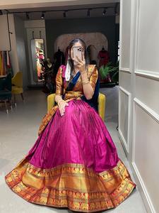 Vêtements traditionnels indiens vente chaude coton Lehenga Choli & Dupatta avec Zari tissage travail femme mode exportateur et fournisseur - Product Image 6