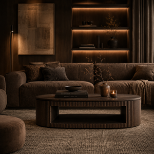 Mesa de Centro Cavello de Madera de Mango Maciza con Diseño Acanalado |   Muebles de Sala de Estar Modernos de Lujo Estilo Japandi Hechos en India - Product Image 2