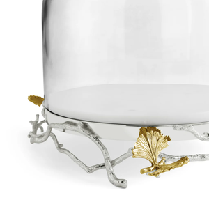 Luxury Butterfly Ginkgo <b>Cake</b> <b>Stand</b> with Glass Dome Decorative Metal Dessert Display Tray with Nature-Inspired Design - Product Image 3