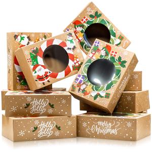 Candy Treat Emballage de biscuits Candy Treat Carton Kraft Food Petits récipients <span class=keywords><strong>avec</strong></span> couvercle pour boîtes à biscuits de Noël - Product Image 6