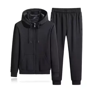 Fashion men fleece casual warm zip up sweatshirts two piece sets zipper jacket+pants outfit men tracksuits