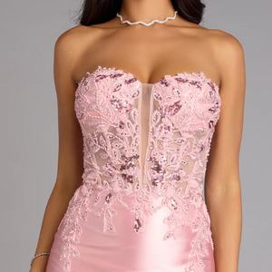 فستان نسائي قصير بدون حمالة مطرز بحمالات بدون حمالة للحفلات - Product Image 3