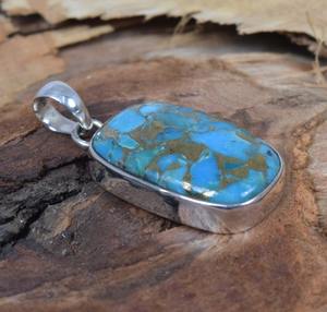 Vente en gros de bijoux fins en argent sterling 925 pendentif pour femme plaqué or avec pierre gemme turquoise estampillé argent - Product Image 2