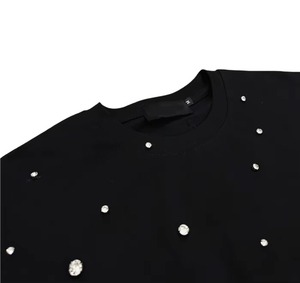 High Quality Custom Men's <b>Black</b> <b>T</b>-<b>Shirt</b> High Quality Rhinestone Heat Transfer 100% Cotton Oversized Fit O-Neck <b>T</b>-<b>shirts</b> For Mens - Product Image 5