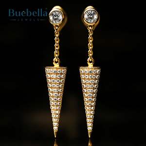 Venta caliente 925 Plata de Ley 14K oro helado cono Spike pendientes colgantes Joyería de diamantes para hombres regalo de estilo rapero - Product Image 2