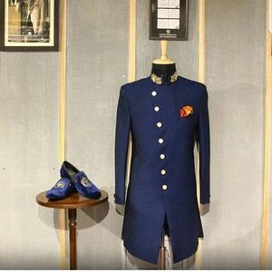 DAZZLING & BEAUTIFUL ZARI EMBROIDERY on NAVY SHERWANI,<b>PANT</b> & MATCHING SHOE WITH EMBELLISHED CRYSTAL GLASS BEADS,DABKA WORK@2024 - Product Image 1