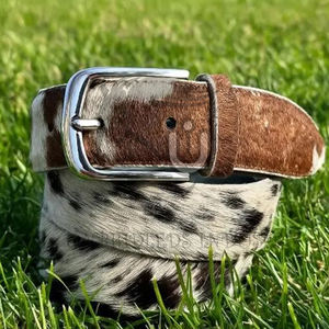 Ceinture pour homme en cuir de vache véritable avec poils |   Boucle en alliage de style occidental faite à la main, robuste, écologique, imprimé animal, 3,5 cm - Product Image 1