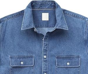 Chemise en denim bleu extensible en coton, nouvelle arrivée 2025, manches longues, col montant, homme, décontractée, coupe ajustée, boutons, respirante, anti-froissement - Product Image 2