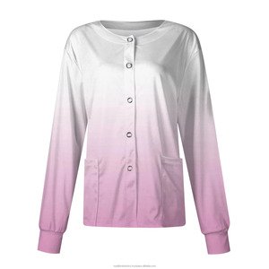 Cárdigan informal de manga larga tejido degradado para mujer, ropa de trabajo de enfermería de un solo pecho, chaqueta de cuello, médicos transpirables - Product Image 6