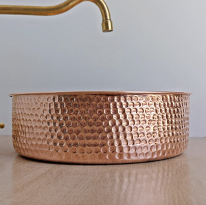 อ่างล้างจานรูปไข่ทองแดงแท้ขนาด16นิ้วทำด้วยมือสไตล์ชามเดียวมีรูเดียวสำหรับใช้ในห้องครัวห้องน้ำใช้มือทุบ - Product Image 2