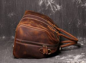 Custom Brown Genuine <b>Leather</b> Weekender <b>Travel</b> <b>Bag</b> for <b>Men</b> and Women Large Capacity with Zipper Closure Reusable Feature - Product Image 3