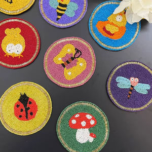 MS HANDICRAFT Handmade <b>Glass</b> Beads <b>Coasters</b>-Classic Square Design Polyester Backing (4x4 Inch) Church Religious Gifts Portable - Product Image 1