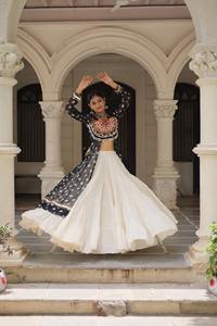Kota Cotton Modern Embroidered Floor-Length A-Line Garba <b>Lehenga</b> Kurti Sweetheart Neckline Backless <b>Design</b> Zipper Kutchi - Product Image 2