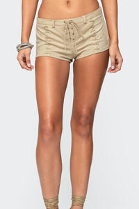 Trending Leather High Elastic Waisted Shorts For Women Customized 100% Soft Cotton Blended Lightweight Casualwear Women Shorts - Product Image 2