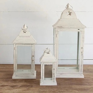 Linterna de vela de vidrio/Metal blanco decorativo de estilo nórdico para decoración navideña y del hogar, linternas de mesa y suelo - Product Image 2