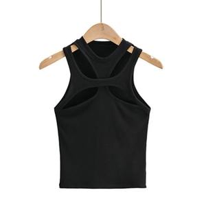 Girls New Asymmetrical Hollow Solid Color <b>Knitted</b> Halter Neck <b>Short</b>-<b>sleeved</b> Summer Sexy Sporty Breathable Tank <b>Top</b> - Product Image 5