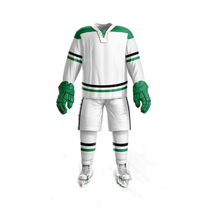 ชุดเสื้อฮอกกี้น้ำแข็งสีเหลืองสำหรับผู้ชาย แขนยาว คอวี ผ้าตาข่ายระบายอากาศ พิมพ์ลายแบบ Sublimation  โลโก้สั่งทำได้ ขนาดผู้ใหญ่ - Product Image 2