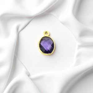 Pequeño facetado amatista piedra preciosa ovalada encanto colgante bisel piedra encantos DIY encontrar joyería - Product Image 1